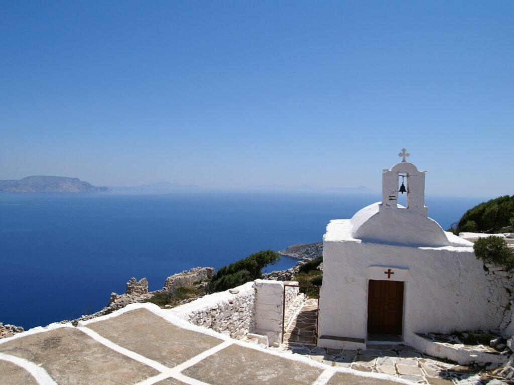 Panorama dall'isola di Ios vicino Santorini